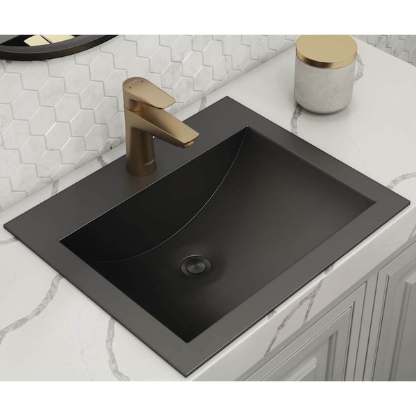 Ruvati 21 x 17 inch Gunmetal Black Drop-in Topmount Bathroom Sink Stainless Steel RVH5110BL - main